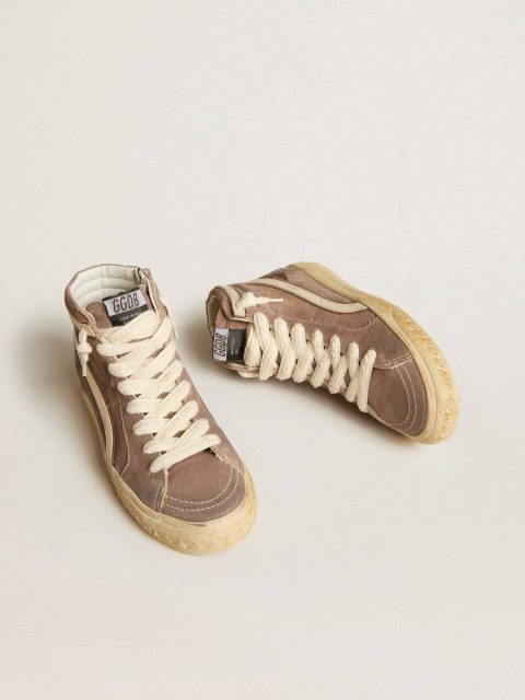 Slide Women Women’s Slide Ltd In Brown Suede With Leather Star And Flash Golden Goose - Image 2