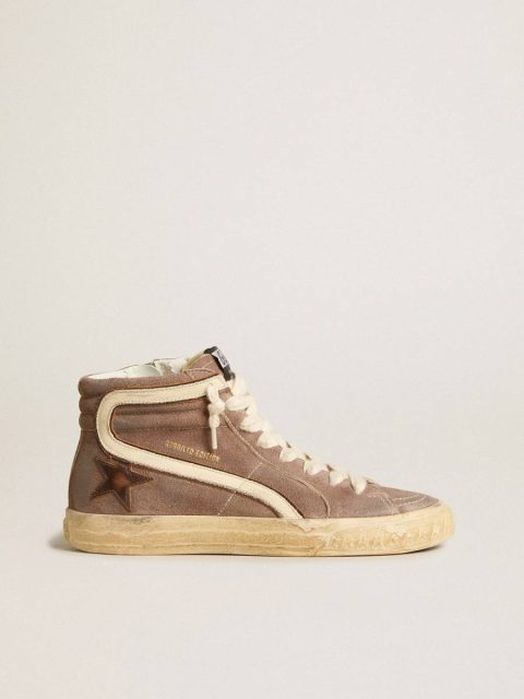 Slide Women Women’s Slide Ltd In Brown Suede With Leather Star And Flash Golden Goose
