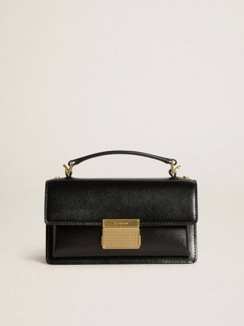 Small Venezia Bag In Black Boarded Leather With Gold Details Golden Goose Black Crossbody Bags Women