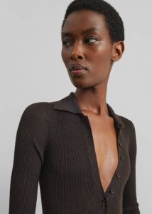 Solana Polo Bodysuit - Brown Tops The Frankie Shop Brown Women - Image 3