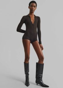 Solana Polo Bodysuit - Brown Tops The Frankie Shop Brown Women - Image 4