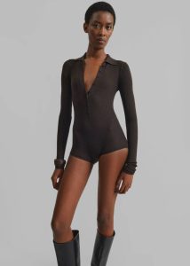 Solana Polo Bodysuit - Brown Tops The Frankie Shop Brown Women - Image 5