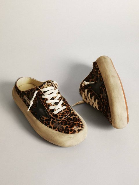 Space-Star Golden Goose Women Women's Space-Star Sabot In Leopard Print Pony Skin With Black Star - Image 2