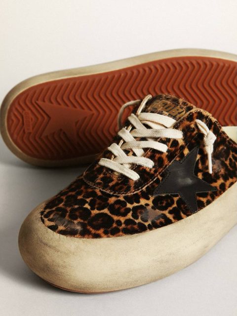 Space-Star Golden Goose Women Women's Space-Star Sabot In Leopard Print Pony Skin With Black Star - Image 4