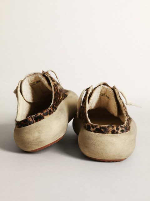 Space-Star Golden Goose Women Women's Space-Star Sabot In Leopard Print Pony Skin With Black Star - Image 5