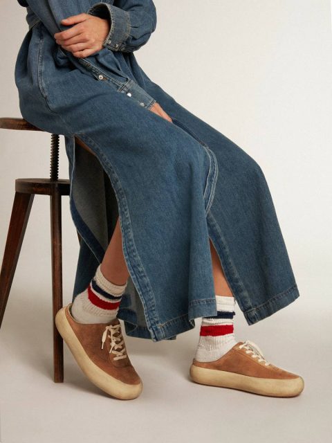 Space-Star Golden Goose Women Women's Space-Star Sabot In Tobacco-Colored Suede With Perforated Star - Image 3