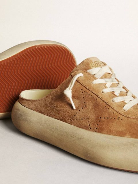Space-Star Golden Goose Women Women's Space-Star Sabot In Tobacco-Colored Suede With Perforated Star - Image 4