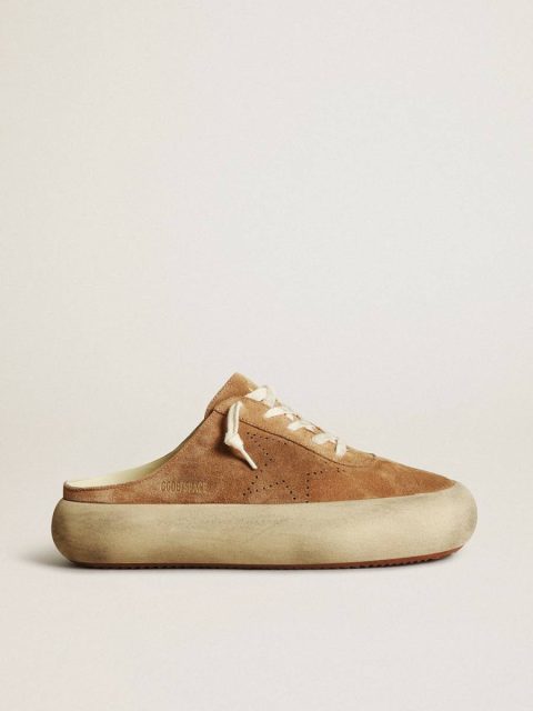 Space-Star Golden Goose Women Women's Space-Star Sabot In Tobacco-Colored Suede With Perforated Star