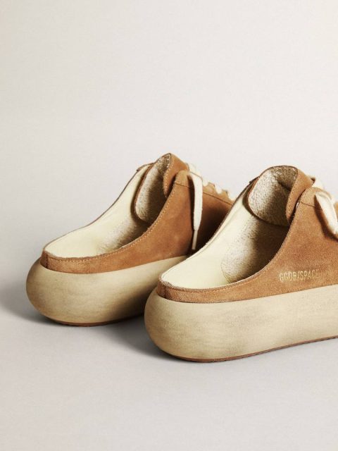 Space-Star Golden Goose Women Women's Space-Star Sabot In Tobacco-Colored Suede With Perforated Star - Image 5