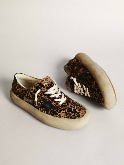 Space-Star Men Men's Space-Star In Leopard Print Pony Skin With Black Star And Heel Golden Goose - Image 2