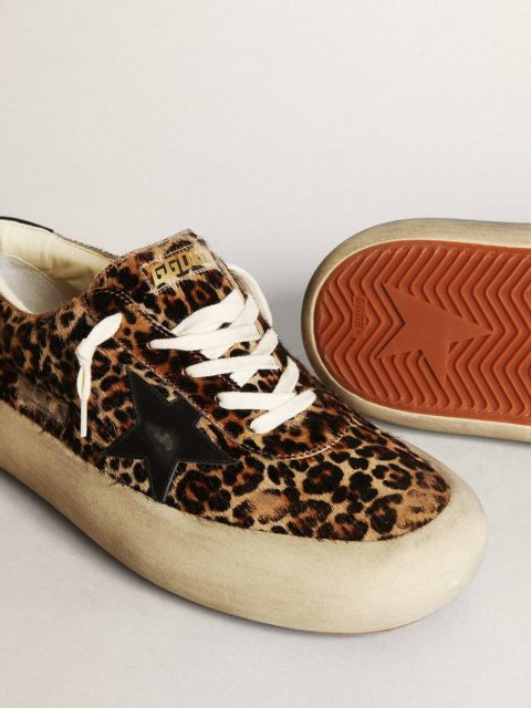 Space-Star Men Men's Space-Star In Leopard Print Pony Skin With Black Star And Heel Golden Goose - Image 4