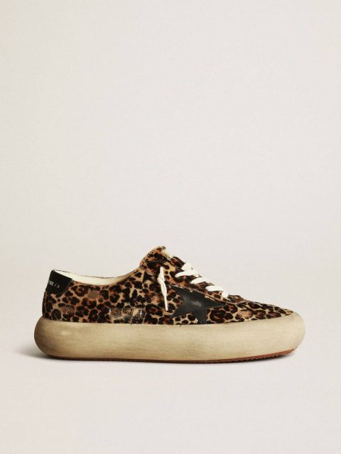 Space-Star Men Men's Space-Star In Leopard Print Pony Skin With Black Star And Heel Golden Goose