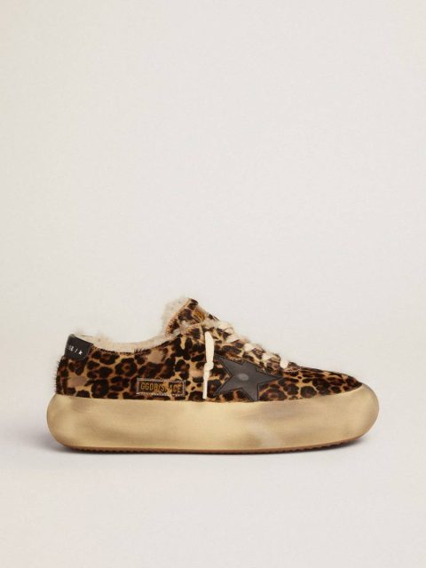 Space-Star Shoes In Animal-Print Pony Skin With Shearling Lining Women Golden Goose Space-Star