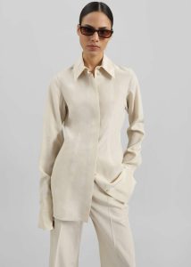 Sportmax Teoria Cut-Out Shirt - Ivory The Frankie Shop Tops Beige Women - Image 4