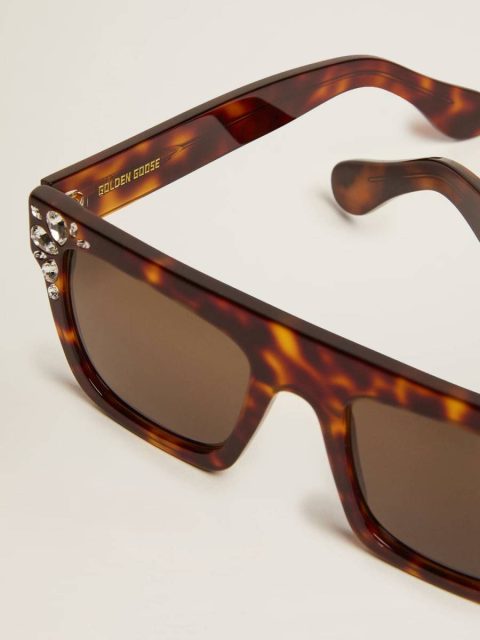 Square Model Sunglasses With Havana Frame And Crystals Golden Goose Sunglasses Havana Brown Women - Image 2