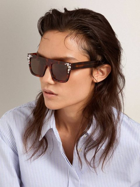 Square Model Sunglasses With Havana Frame And Crystals Golden Goose Sunglasses Havana Brown Women - Image 3