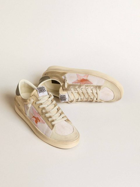 Stardan Golden Goose Men Stardan In White Mesh With Orange Star And Platinum Leather Inserts - Image 2
