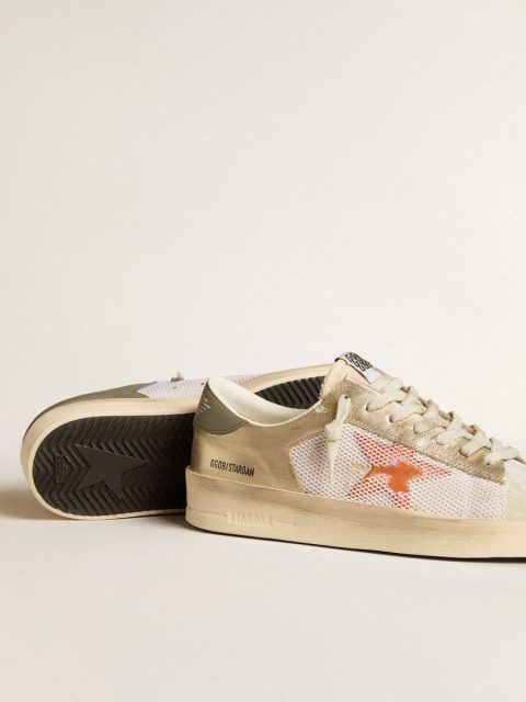 Stardan Golden Goose Men Stardan In White Mesh With Orange Star And Platinum Leather Inserts - Image 3