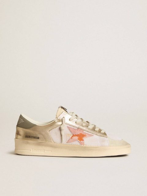 Stardan Golden Goose Men Stardan In White Mesh With Orange Star And Platinum Leather Inserts