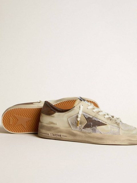 Stardan Stardan In Nubuck And Mesh With Brown Lizard-Print Leather Star Golden Goose Men - Image 4