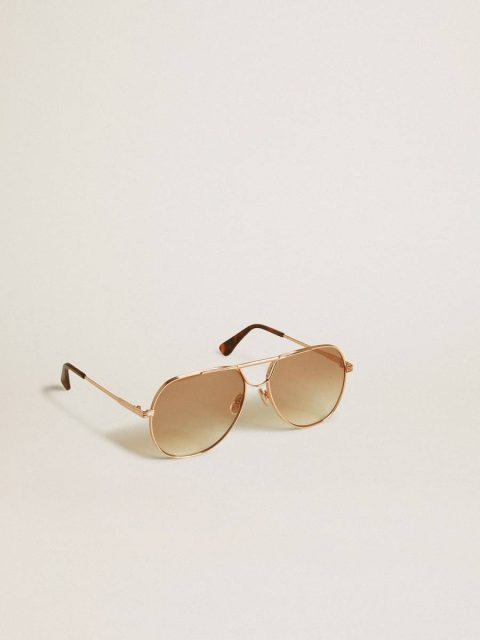 Sunglasses Aviator Style Sunglasses With Rose-Gold Frame And Honey-Colored Lenses Golden Goose Women Rose Gold