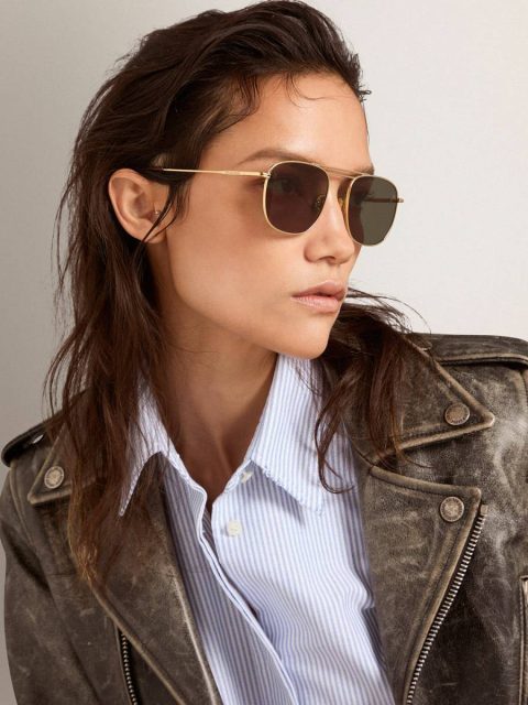 Sunglasses Aviator Sunglasses With Gold Frame And Green Lenses Golden Goose Gold Women - Image 3