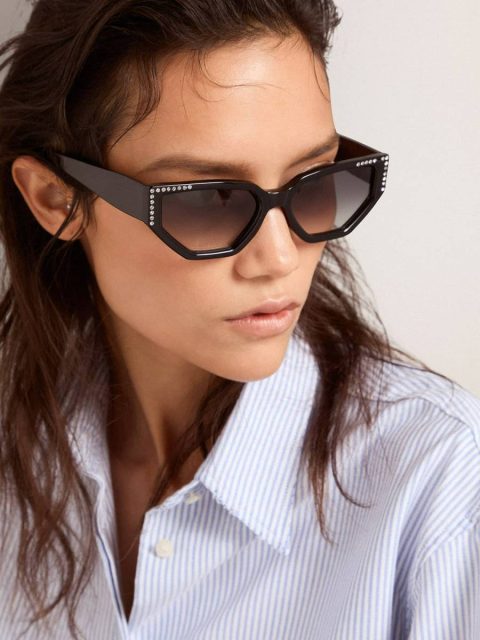 Sunglasses Black Sunglasses Rectangular Model With Black Frame And Crystals Golden Goose Women - Image 3