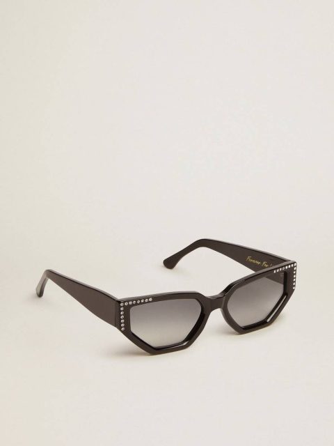 Sunglasses Black Sunglasses Rectangular Model With Black Frame And Crystals Golden Goose Women