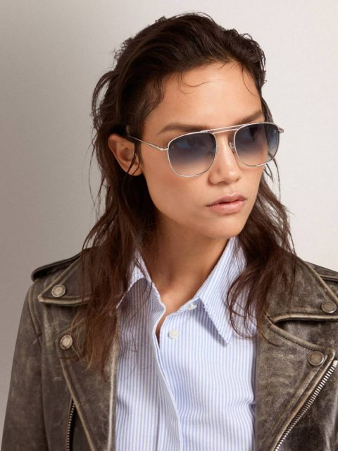 Sunglasses Women Golden Goose Silver Sunframe Roger Aviator Model With Silver Frame - Image 3
