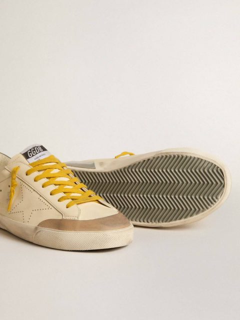Super-Star Cream Men Golden Goose Men's Super-Star In Leather With Perforated Star And Gray Suede Heel Tab - Image 3