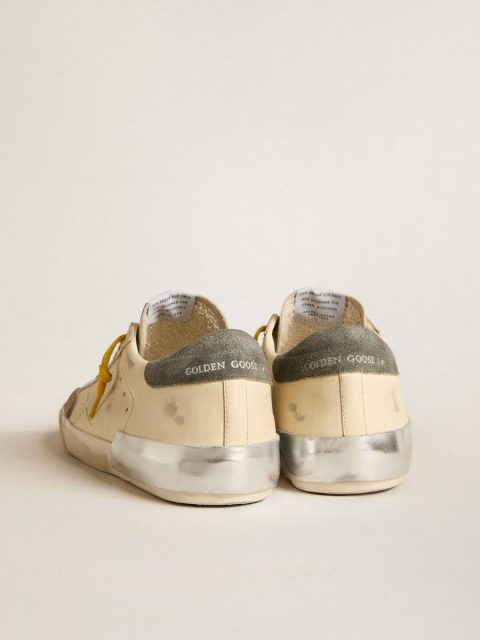 Super-Star Cream Men Golden Goose Men's Super-Star In Leather With Perforated Star And Gray Suede Heel Tab - Image 4