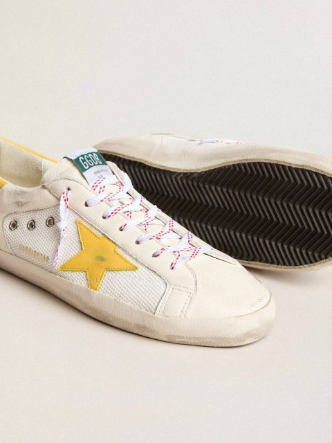 Super-Star Golden Goose Men Men’s Super-Star In Mesh And Nappa Leather With Yellow Leather Star And Heel Tab - Image 3