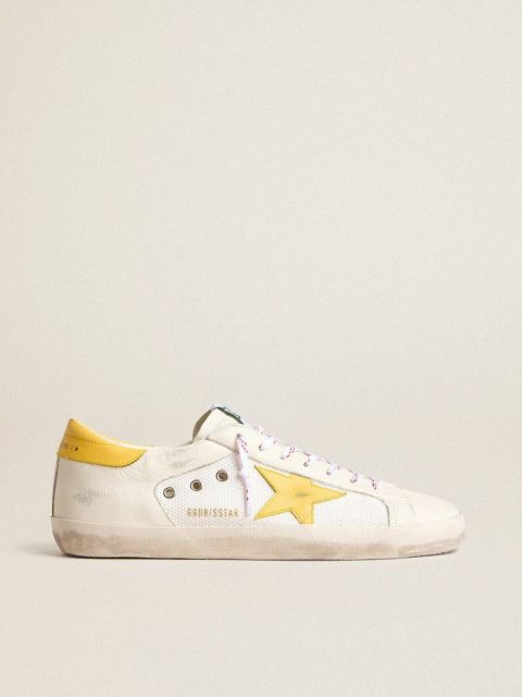 Super-Star Golden Goose Men Men’s Super-Star In Mesh And Nappa Leather With Yellow Leather Star And Heel Tab
