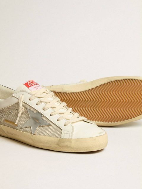 Super-Star Golden Goose Men's Super-Star Ltd In Mesh And Leather With Silver Star And Blue Heel Tab Men - Image 4