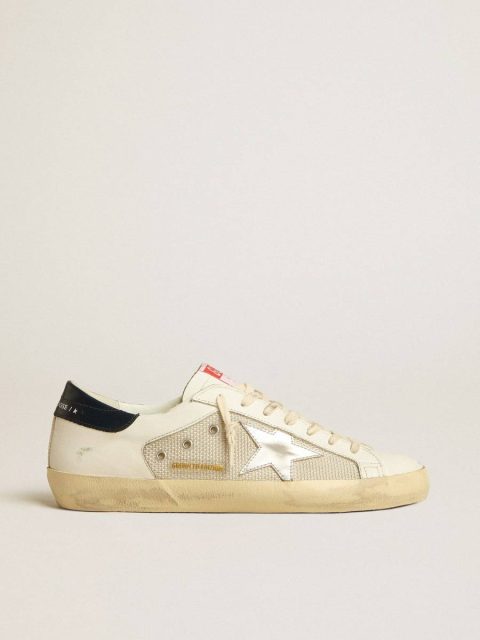 Super-Star Golden Goose Men's Super-Star Ltd In Mesh And Leather With Silver Star And Blue Heel Tab Men