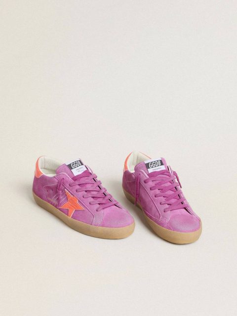 Super-Star Golden Goose Super-Star In Fuchsia Suede With Fluorescent Orange Laminated Leather Star And Heel Tab Women - Image 2