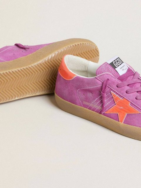 Super-Star Golden Goose Super-Star In Fuchsia Suede With Fluorescent Orange Laminated Leather Star And Heel Tab Women - Image 3