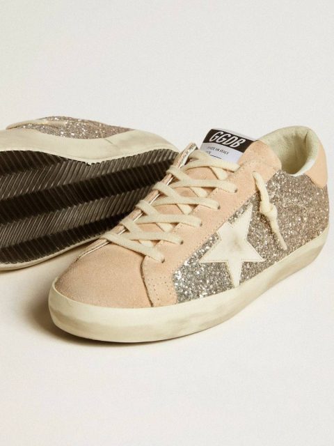Super-Star Golden Goose Women Women’s Super-Star In Silver Glitter With Leather Star And Heel Tab - Image 3