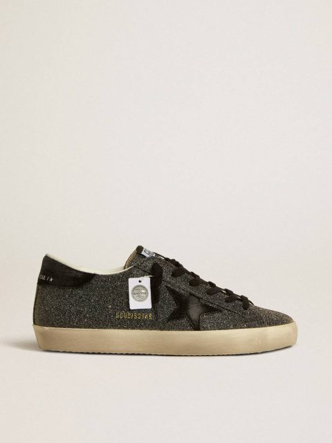 Super-Star Golden Goose Women’s Super-Star In Black Swarovski Crystals With Black Suede Star Women