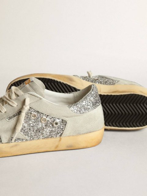 Super-Star Golden Goose Women's Super-Star In Silver Glitter With Ice-Gray Star And Inserts Women - Image 4