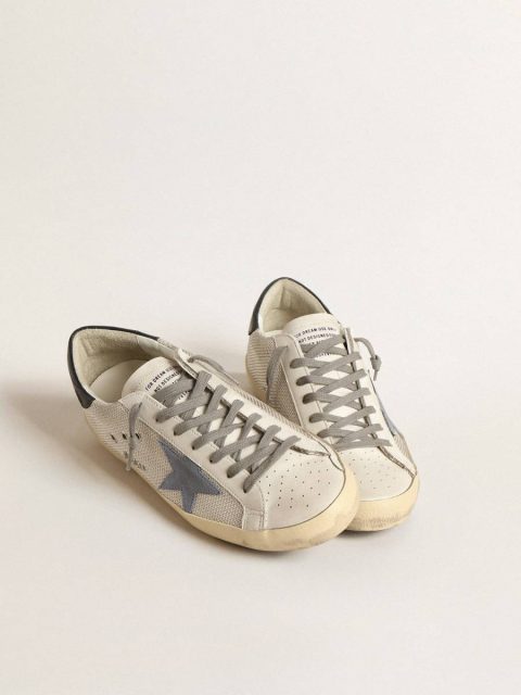 Super-Star In Pale Silver Mesh With Light Blue Suede Star Golden Goose Men Super-Star - Image 2