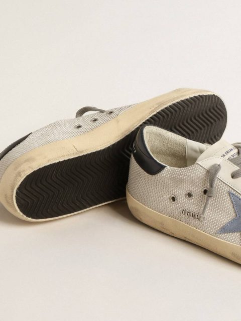 Super-Star In Pale Silver Mesh With Light Blue Suede Star Golden Goose Men Super-Star - Image 3
