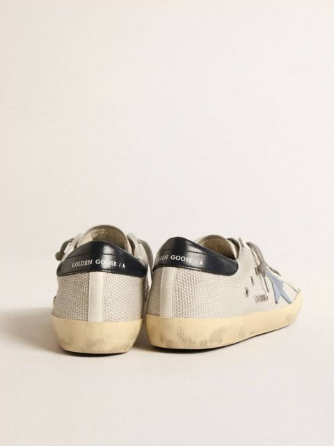 Super-Star In Pale Silver Mesh With Light Blue Suede Star Golden Goose Men Super-Star - Image 4