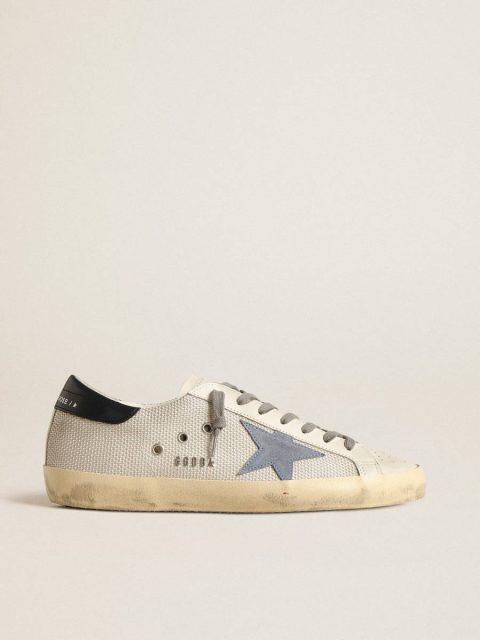Super-Star In Pale Silver Mesh With Light Blue Suede Star Golden Goose Men Super-Star