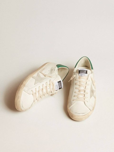 Super-Star In White Leather With Ice-Gray Suede Star And Green Leather Heel Tab Men Golden Goose Super-Star - Image 2