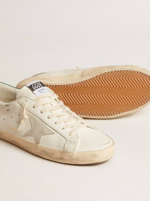 Super-Star In White Leather With Ice-Gray Suede Star And Green Leather Heel Tab Men Golden Goose Super-Star - Image 3