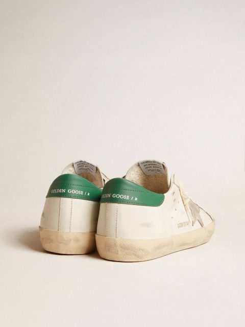 Super-Star In White Leather With Ice-Gray Suede Star And Green Leather Heel Tab Men Golden Goose Super-Star - Image 4