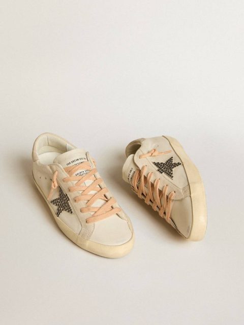 Super-Star Ltd In Leather With Beige Suede Star With Swarovski Studs Women White Golden Goose Super-Star - Image 2