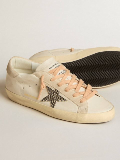 Super-Star Ltd In Leather With Beige Suede Star With Swarovski Studs Women White Golden Goose Super-Star - Image 4