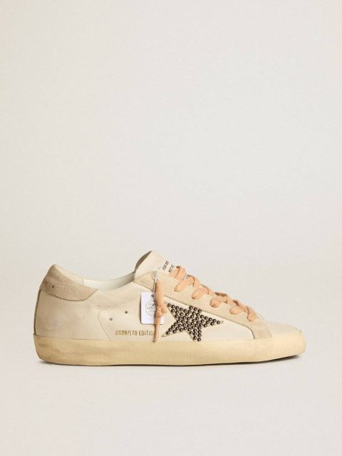 Super-Star Ltd In Leather With Beige Suede Star With Swarovski Studs Women White Golden Goose Super-Star